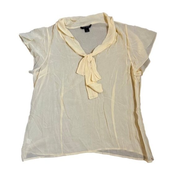 St. John 16 Sheer Sand Silk Crepe Bow Blouse Flutter Sleeves Matching Silk Cami - Picture 5 of 11